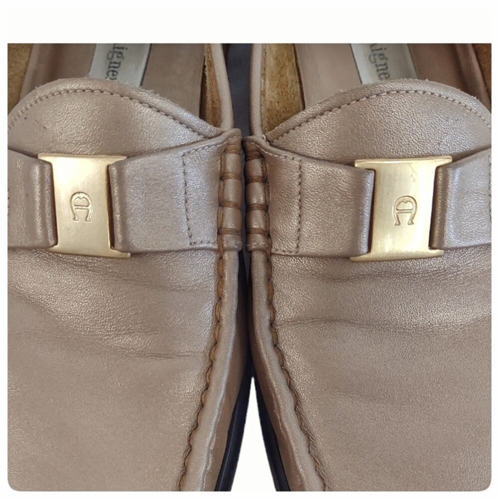 ETIENNE AIGNER Bronze Shimmer Penny Loafers Sz 9 Business Casual Preppy Classic - Picture 3 of 13